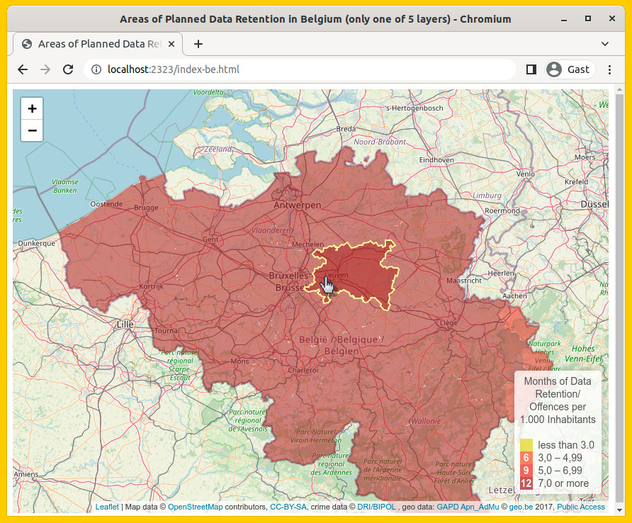 screenshot: Map of Belgium nearly all red
